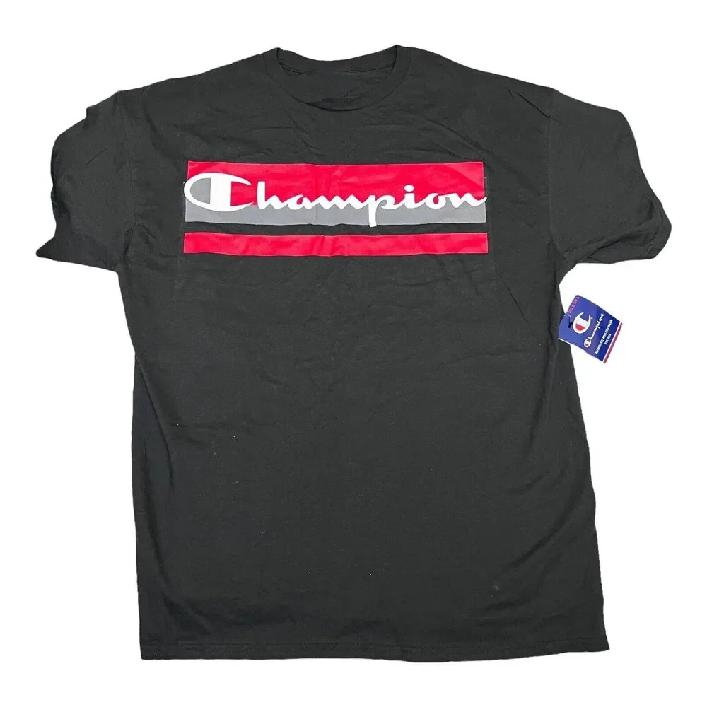 Champion T Shirt‎ Men’s 1XL Logo Authentic Script Streetwear Red White Tee - Picture 2 of 7